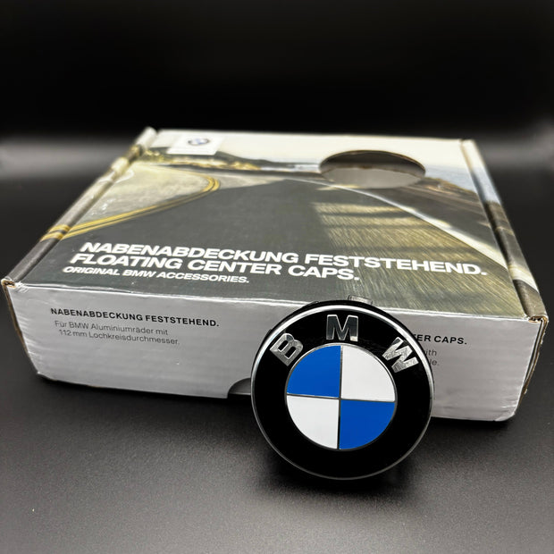 4er Set Original BMW Nabendeckel Feststehend Spinner Blau/Weiß nabennerd24.de