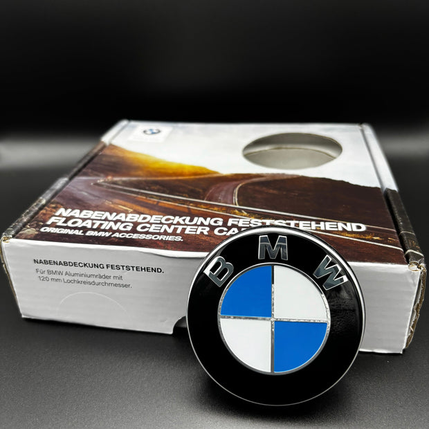 4er Set Original BMW Nabendeckel Feststehend Spinner Blau/Weiß nabennerd24.de