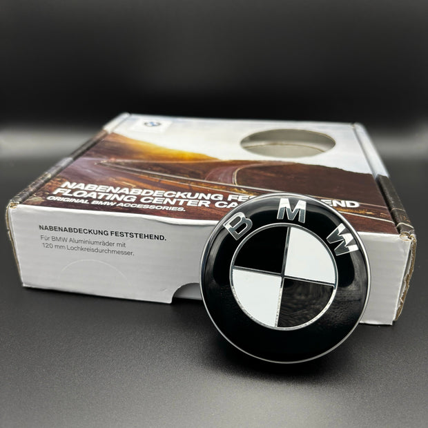 4er Set Original BMW Nabendeckel Feststehend Spinner Schwarz/Weiß nabennerd24.de